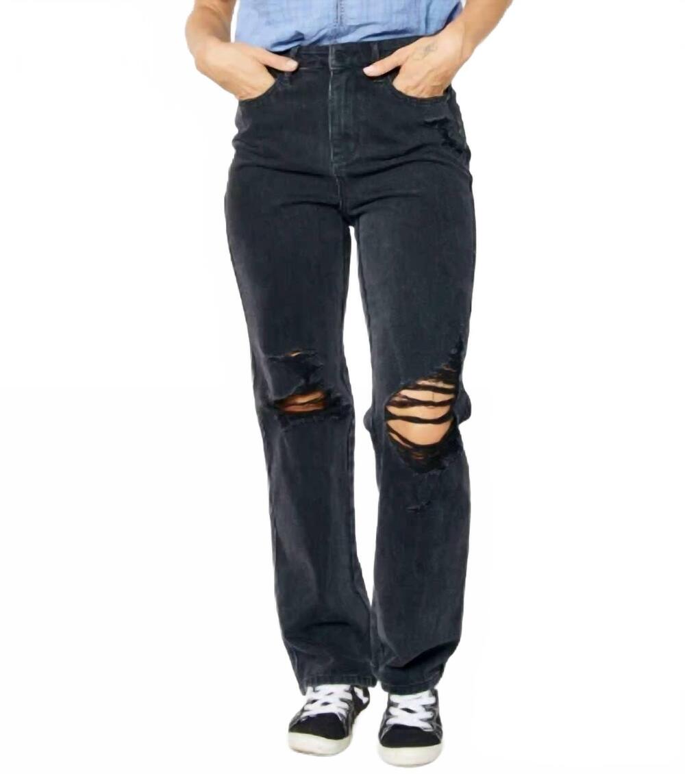 NEW JUDY BLUE women's rigid magic destroy straight jeans in black